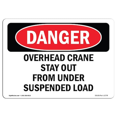 Signmission OSHA Sign, Overhead Crane Suspended Load, 5in X 3.5in, 3.5" W, 5" L, Landscape, OS-DS-D-35-L-1774 OS-DS-D-35-L-1774